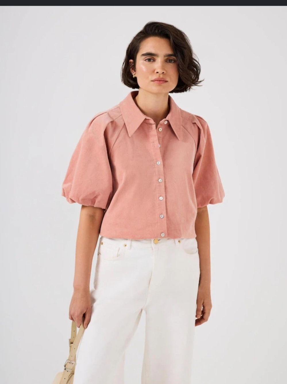 Umgee Puff-Sleeve Button-Down Shirt in Dusty Rose Size Medium NWT